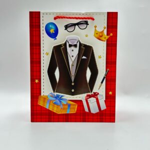 Пакет подарочный красный с костюмом 3d 18*10*23см арт.wb-8081-2s