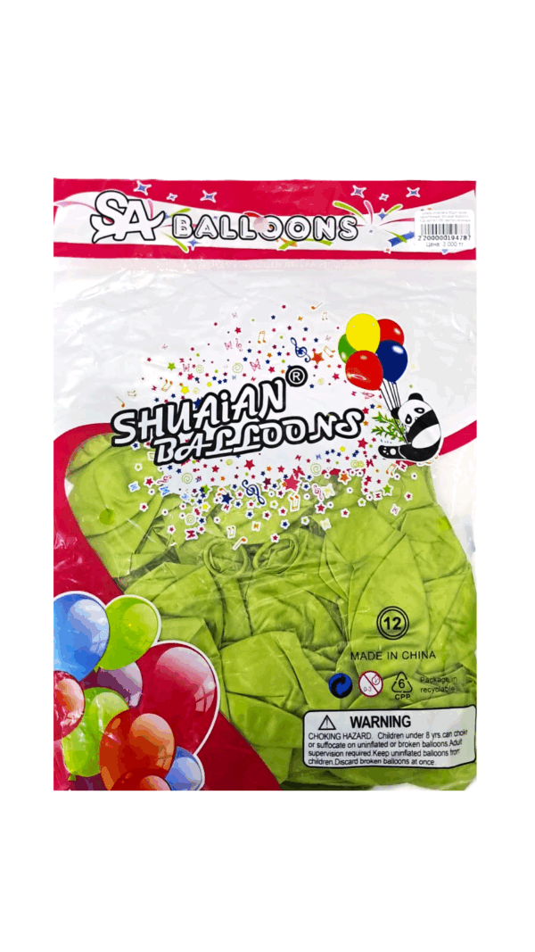 Шары упаковка 50шт Хром однотонные Shuaian Balloons 12д арт.tr1105 светло-зеленые