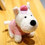 Мягкая игрушка Собака 25см арт.M12 бело-розовая в полоску