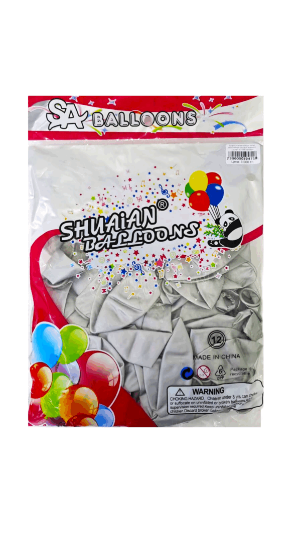 Шары упаковка 50шт Хром однотонные Shuaian Balloons 12д арт.tr1098 серебро