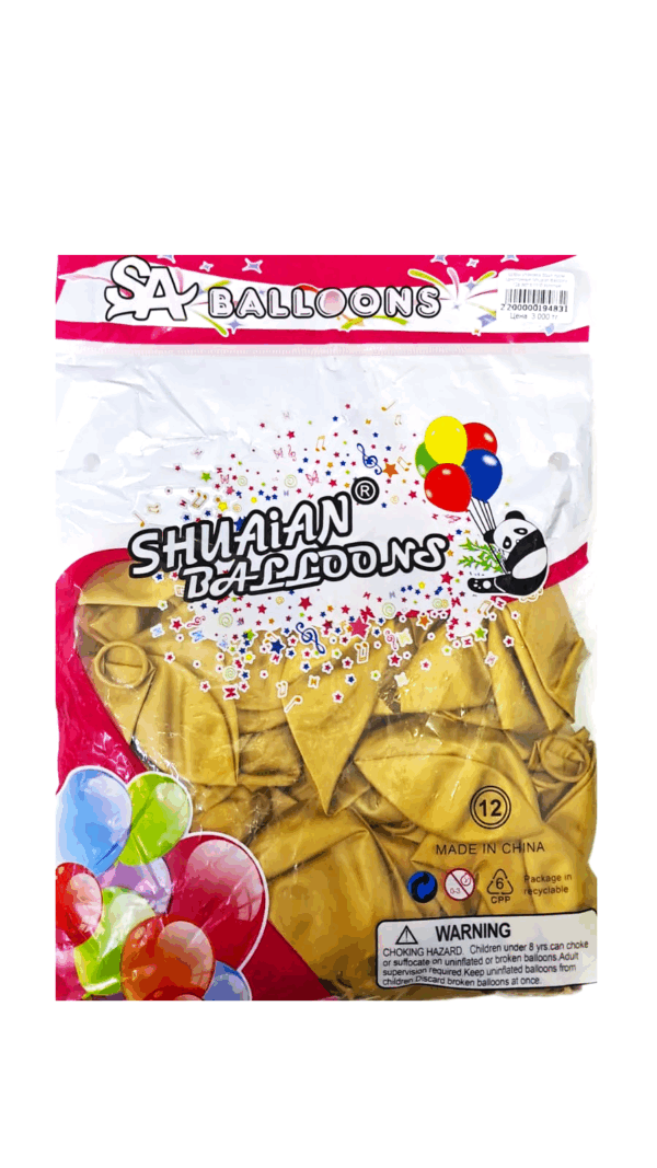 Шары упаковка 50шт Хром однотонные Shuaian Balloons 12д арт.tr1110 золотые