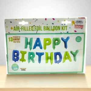 Растяжка фольга Happy Birthday арт.t-125 мятно-голубая