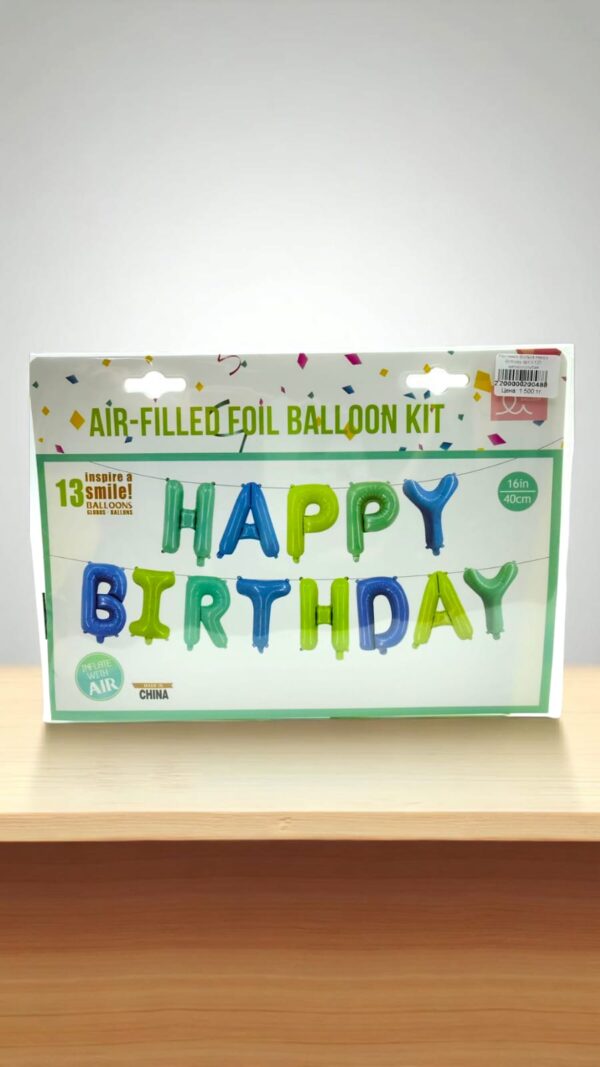 Растяжка фольга Happy Birthday арт.t-125 мятно-голубая