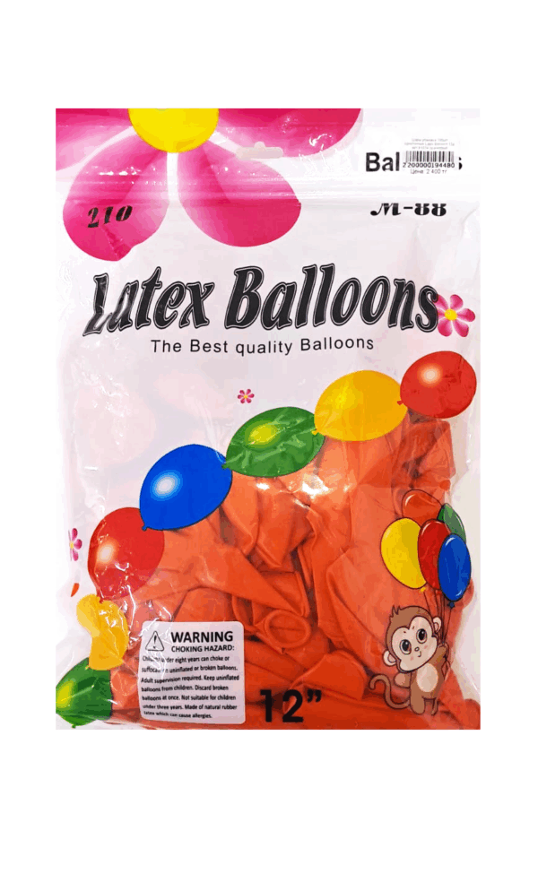 Шары упаковка 100шт однотонные Latex Balloons 12д арт.tr1074 оранжевые