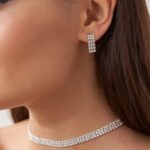 Чокер 3ряда+серьги стразы арт.tr2021 серебро