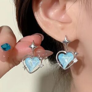 Серьги Сердце с голубым камнем арт.tr2184 серебро