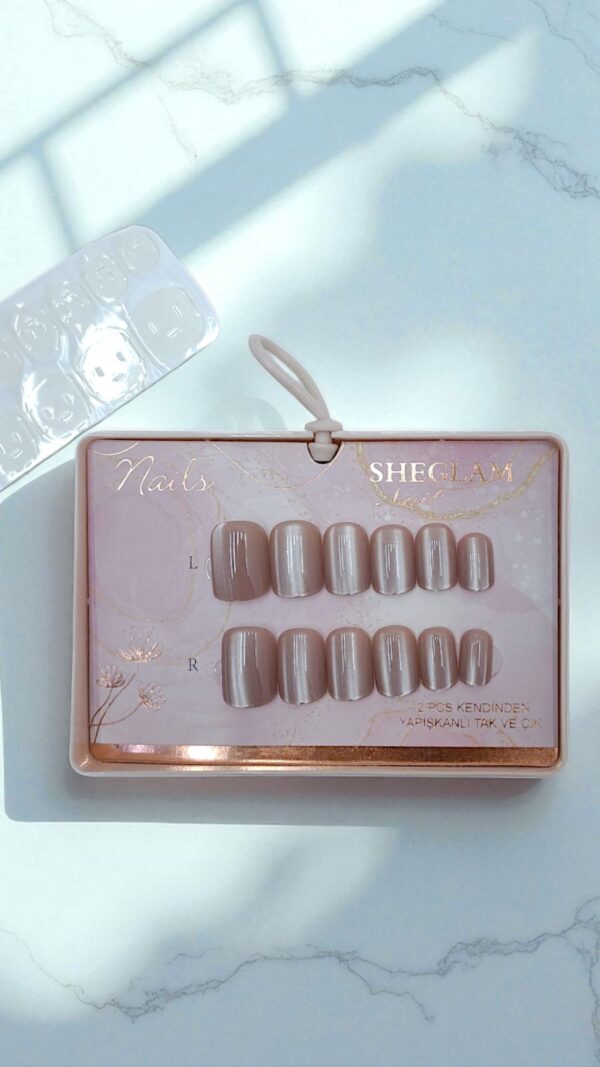Ногти накладные кошачий глаз Sheglam Nail короткий квадрат арт.tr2239 розово-коричневые