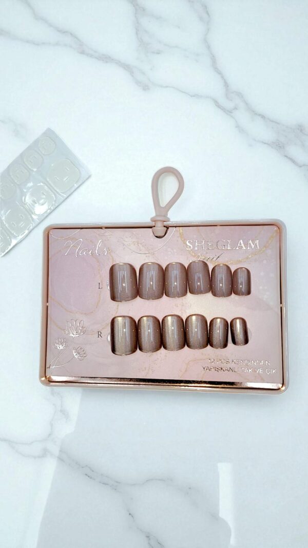 Ногти накладные кошачий глаз Sheglam Nail короткий квадрат арт.tr2233 коричневые