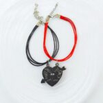 Браслеты парные на шнурке с магнитом сердце Love You арт.tr1832 серебро