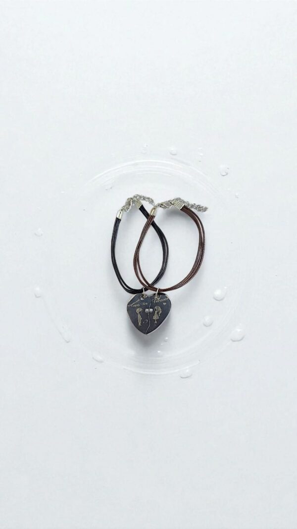 Браслеты парные на шнурке с магнитом сердце Love You Forever арт.tr1830 серебро