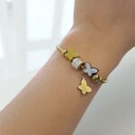 Браслет титан под Pandora с бабочками арт.tr1845 золото