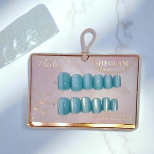 Ногти накладные кошачий глаз Sheglam Nail короткий квадрат арт.tr2237 бирюзовые
