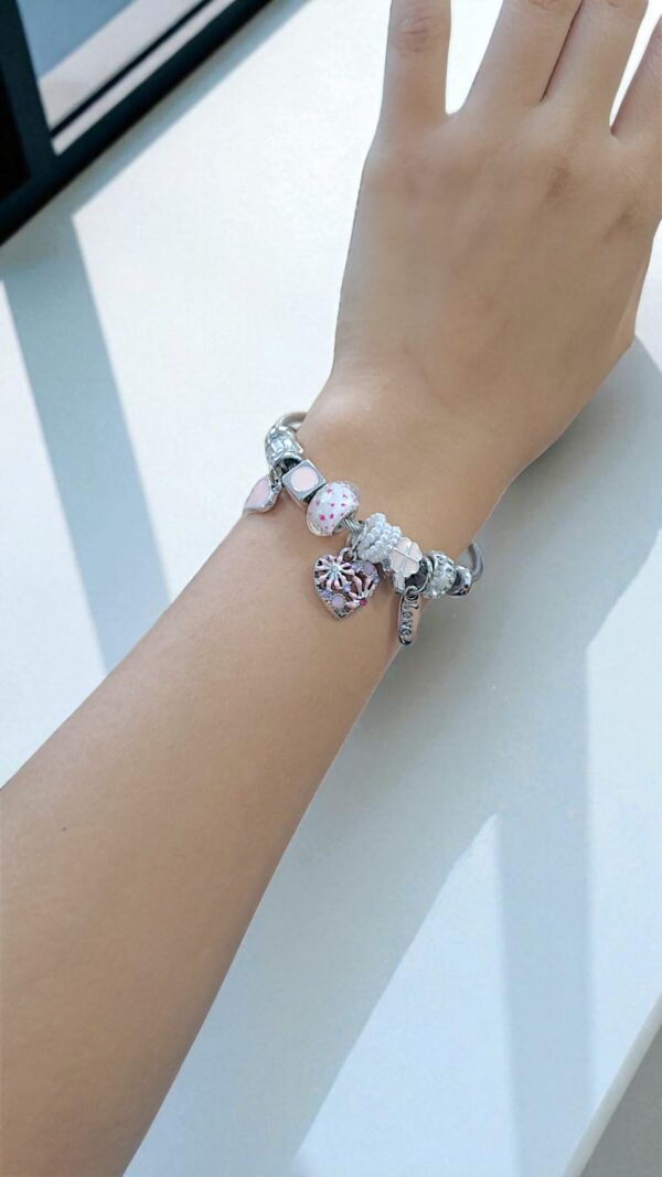Браслет титан Pandora розовый с сердцем арт.tr1800 серебро