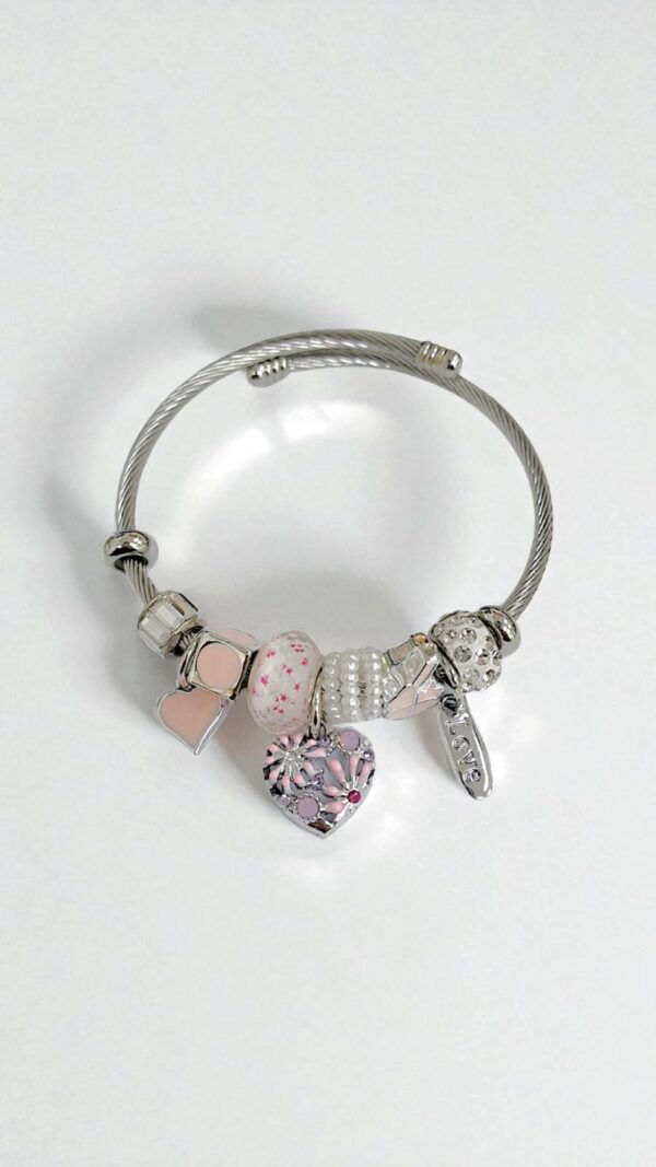 Браслет титан Pandora розовый с сердцем арт.tr1800 серебро