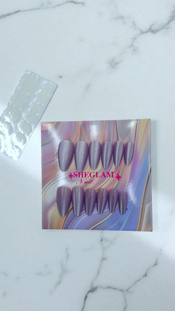 Ногти накладные кошачий глаз Sheglam Nail миндаль арт.tr2222 серо-фиолетовые