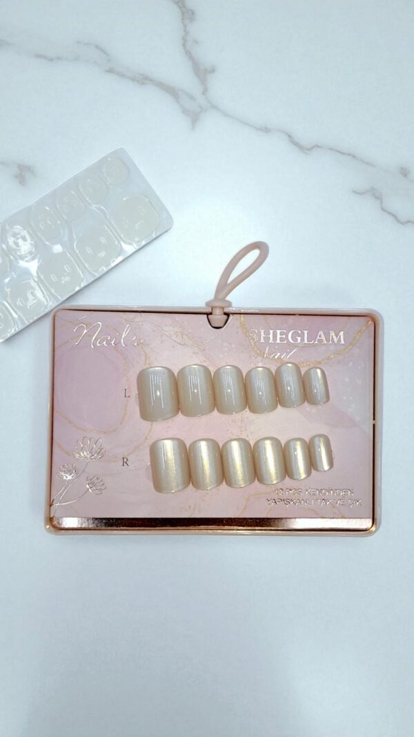 Ногти накладные кошачий глаз Sheglam Nail короткий квадрат арт.tr2238 льняные