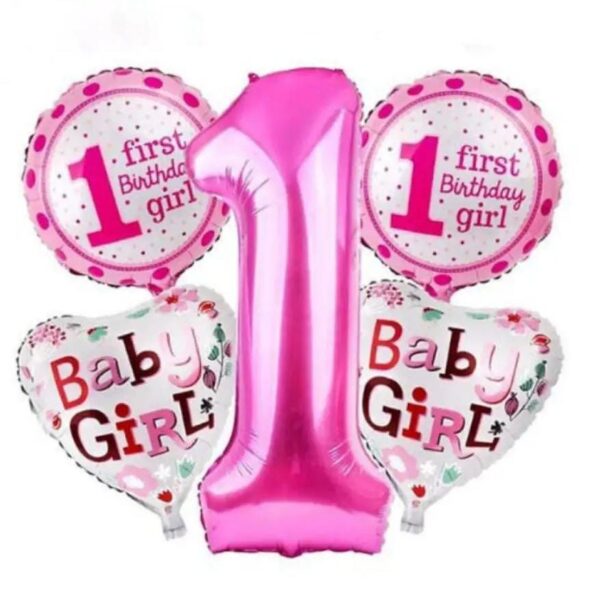 Шары фольга набор 1 first Birthday Girl уп 5шт арт.xy-101-1