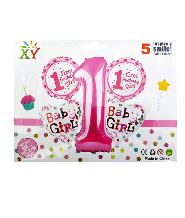 Шары фольга набор 1 first Birthday Girl уп 5шт арт.xy-101-1