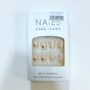 Ногти накладные Nails арт.r851 бежевые в точечку и сердечки
