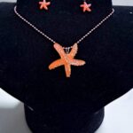 Набор детские сережки морские звездочки+кулон морская звезда арт.tr1958 оранжевый