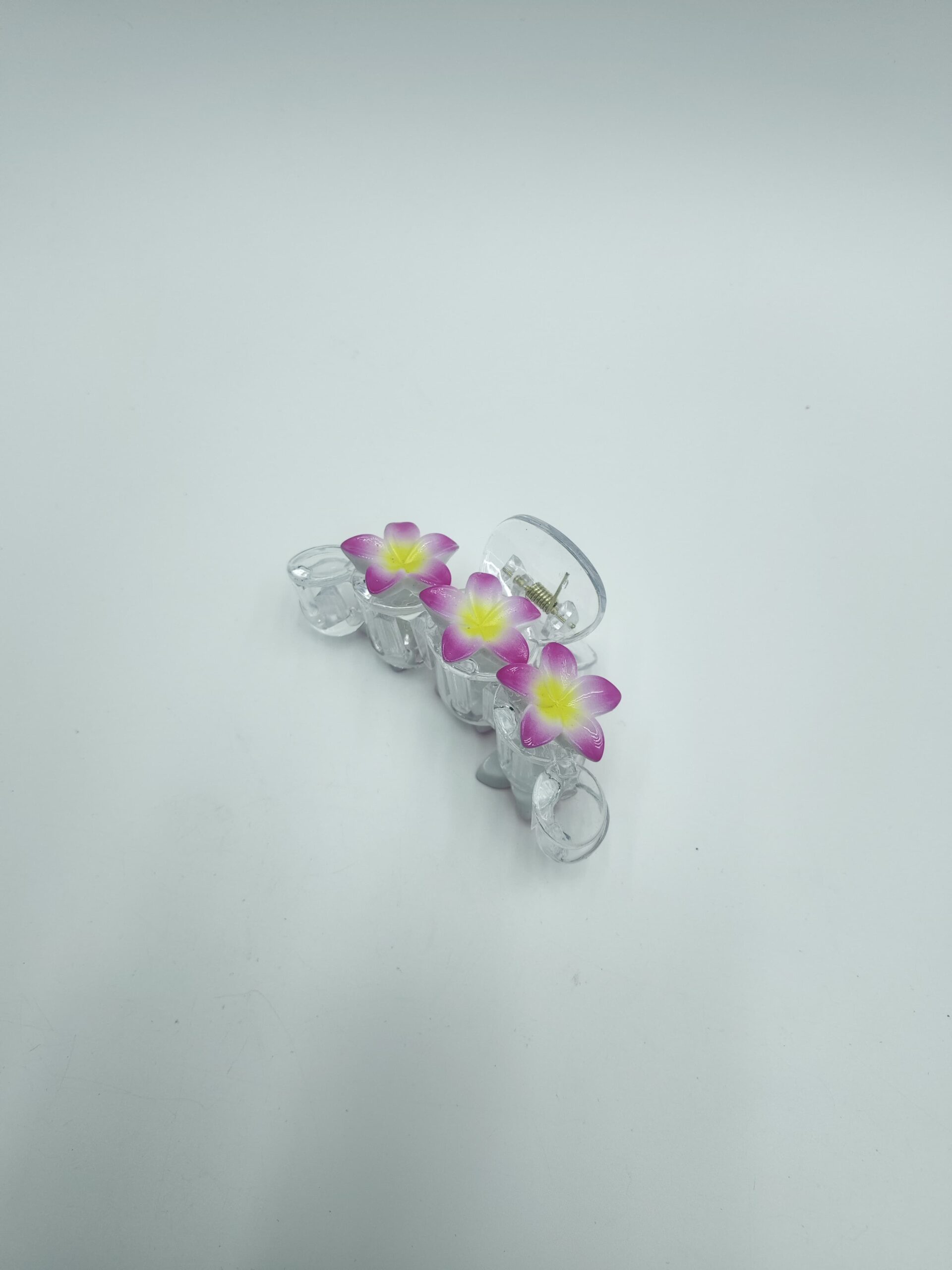 Крабик прозрачный с гавайскими цветами 10*5см арт.3908-3 пурпурный Крабик прозрачный с гавайскими цветами 10*5см арт.3908-3 пурпурный