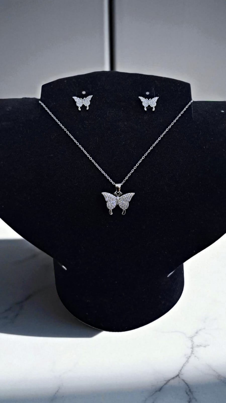 Набор титан 2в1 цепочка+серьги бабочки со стразами арт.tr2068 серебро Набор титан 2в1 цепочка+серьги бабочки со стразами арт.tr2068 серебро