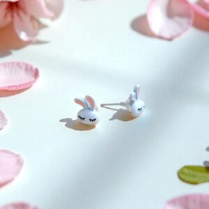 Серьги гвоздики Зайка арт.tr2084 бело-розовый