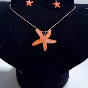 Набор детские сережки морские звездочки+кулон морская звезда арт.tr1958 оранжевый
