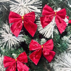 Бантики новогодние бархат 4шт красные арт.6372-35