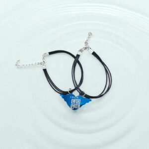 Браслеты парные на черном шнурке сердце арт.tr1985 серебро с синим
