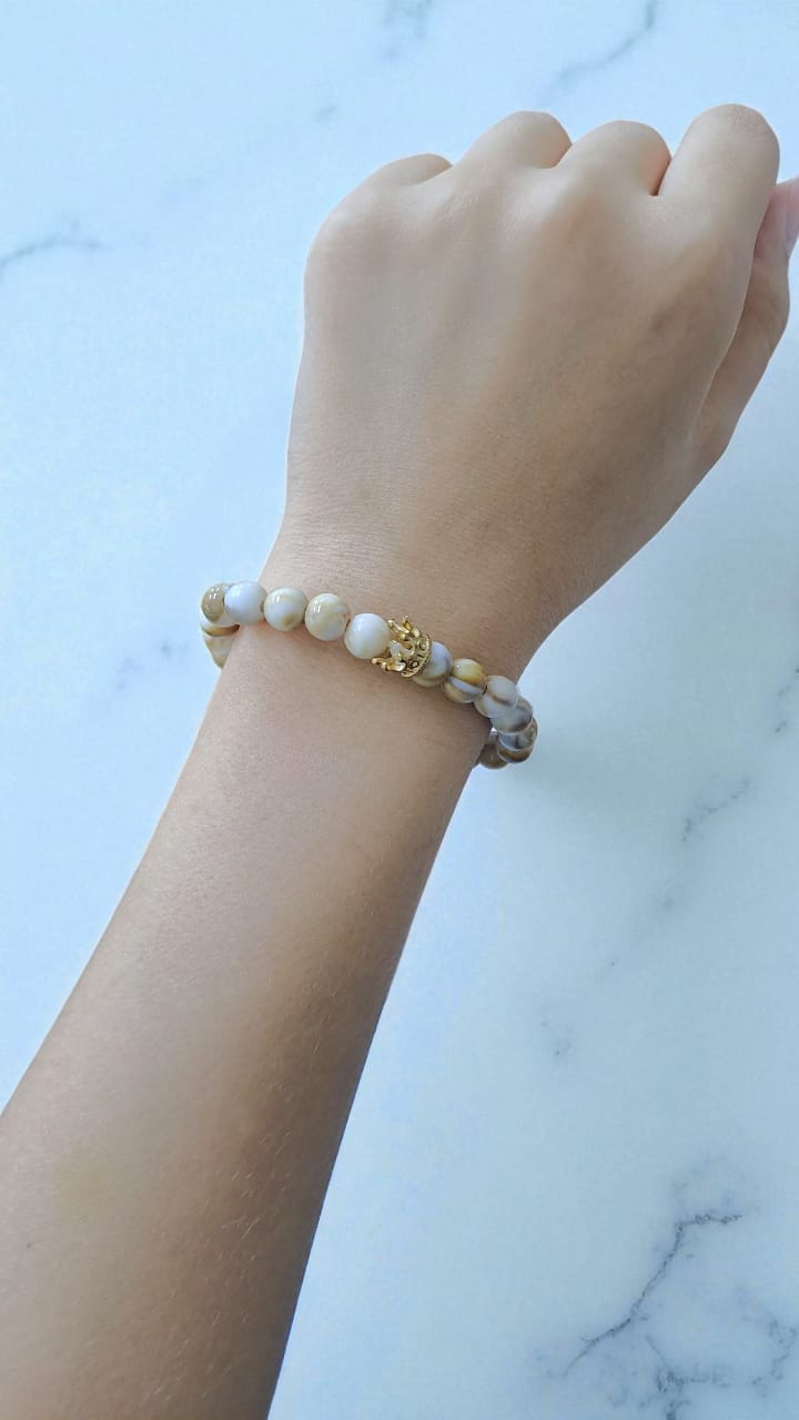 Браслет с мраморными бусинами арт.tr2154 бело-коричневый Браслет с мраморными бусинами арт.tr2154 бело-коричневый