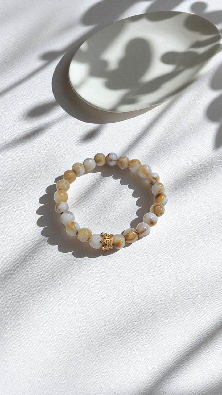 Браслет с мраморными бусинами арт.tr2154 бело-коричневый Браслет с мраморными бусинами арт.tr2154 бело-коричневый