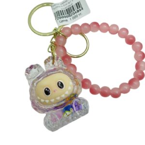 Брелок шейкер Лабубу с бусами 4,5см арт.tr1876 кораловый