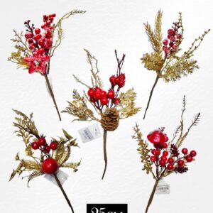 новогодняя ветка хвои с ягодами и шишкой 600тг