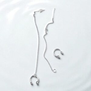 Серьги каффы с цепью протяжка арт.tr2189 серебро