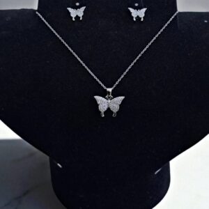 Набор титан 2в1 цепочка+серьги бабочки со стразами арт.tr2068 серебро