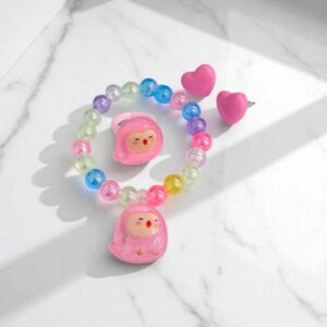 Набор детской бижутерии 3в1 разноцветный браслет+кольцо+серьги арт.tr1962 розовый