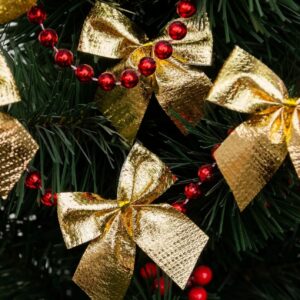 Бантики новогодние золото 12шт арт.6372-38