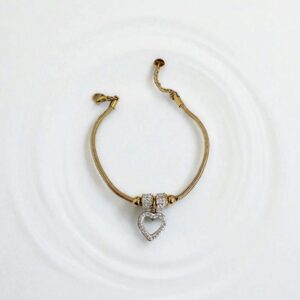 Браслет титан под Pandora с сердечком со стразами арт.tr1812 золото