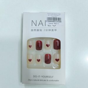 Ногти накладные Nails арт.r006 бордовые с сердцами