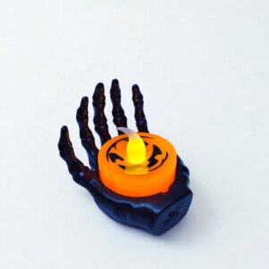 Свеча электронная Рука с тыквой 6см арт.tr3015 черно-оранжевая
