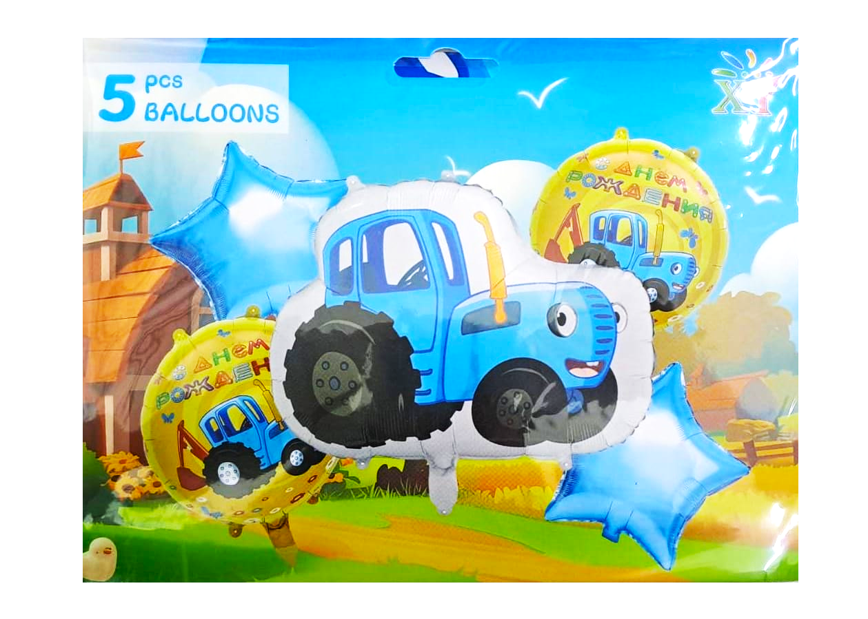 Шары фольга набор Синий трактор уп 5шт арт.xy-711 Шары фольга набор Синий трактор уп 5шт арт.xy-711