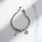 Браслет титан под Pandora с сердцем и ключом арт.tr1987 серебро
