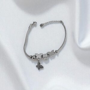 Браслет титан под Pandora с бабочками арт.tr1846 серебро