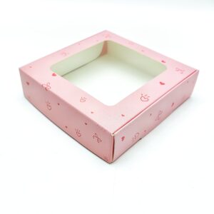 Коробка складная с окошком Бантики 12,5*12,5*3,5см арт.tr278 розовая