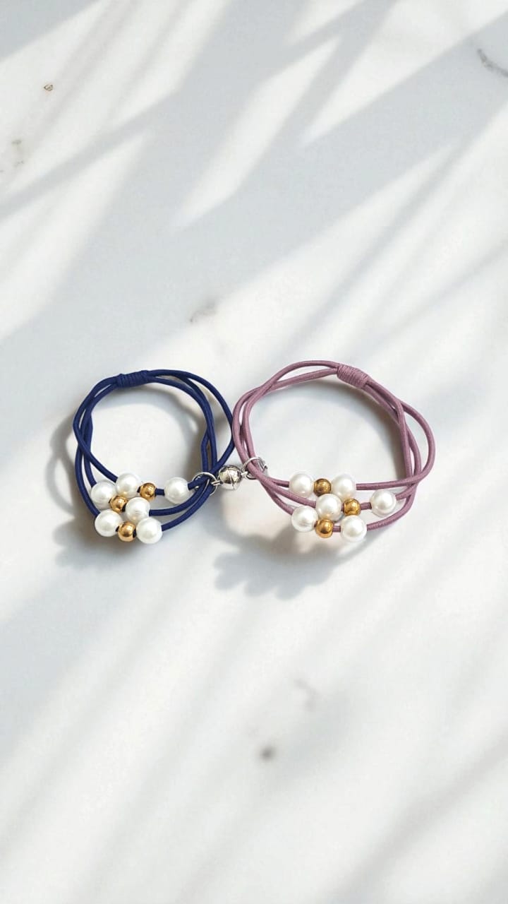 Браслеты парные с бусинами и магнитом арт.tr2139 синий с пыльно-розовым Браслеты парные с бусинами и магнитом арт.tr2139 синий с пыльно-розовым