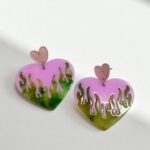 Серьги акрил Сердце арт.tr1969 розово-зеленое