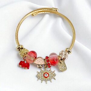 Браслет титан Pandora красный с глазом арт.tr1799 золото