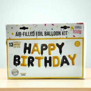 Растяжка фольга Happy Birthday арт.t-167 черно-золотая