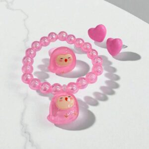 Набор детской бижутерии 3в1 светло-розовый браслет+кольцо+серьги арт.tr1964 розовый